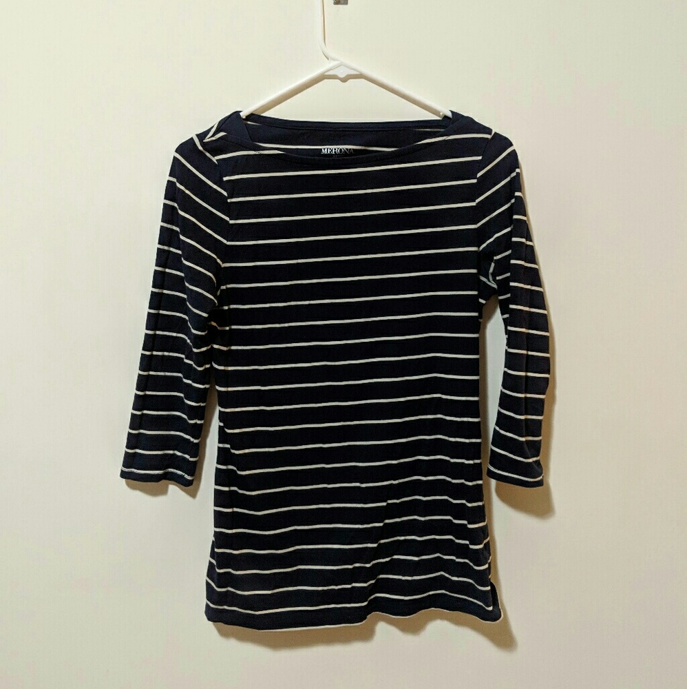 3/4 sleeve striped boat neck shirt